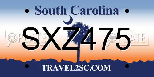 SXZ475 South Carolina License Plate