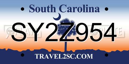 SY2Z954 South Carolina License Plate