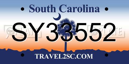 SY33552 South Carolina License Plate