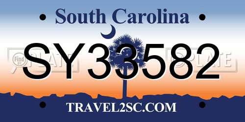 SY33582 South Carolina License Plate