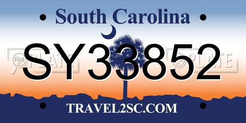 SY33852 South Carolina License Plate