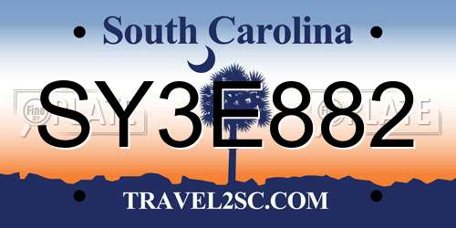 SY3E882 South Carolina License Plate