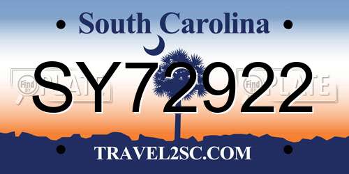 SY72922 South Carolina License Plate