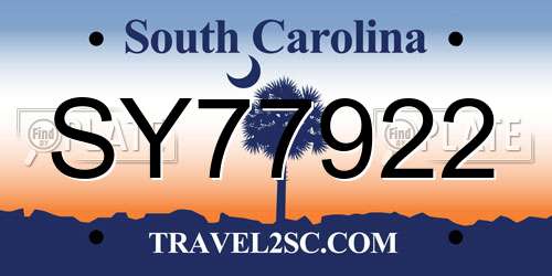 SY77922 South Carolina License Plate