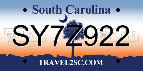 SY7Z922 South Carolina License Plate
