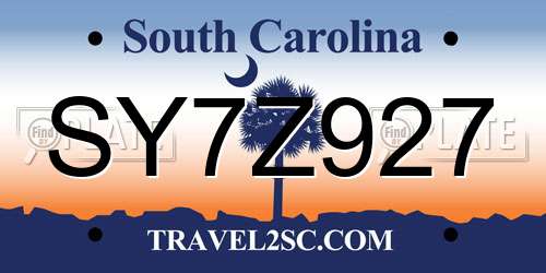 SY7Z927 South Carolina License Plate