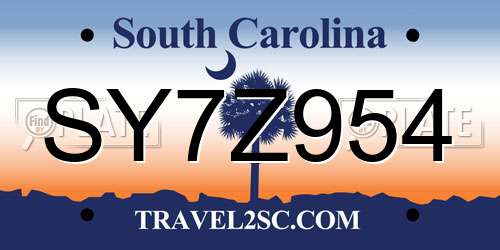 SY7Z954 South Carolina License Plate