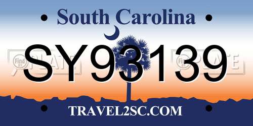 SY93139 South Carolina License Plate