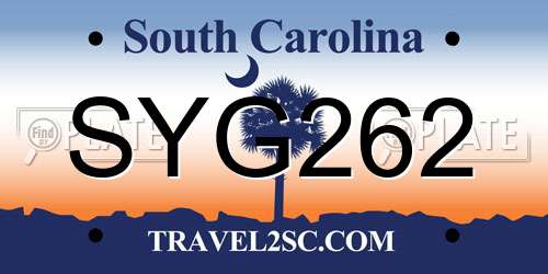 SYG262 South Carolina License Plate
