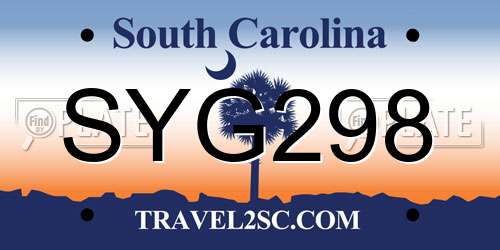SYG298 South Carolina License Plate