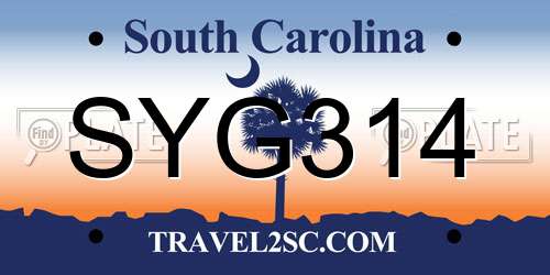 SYG314 South Carolina License Plate