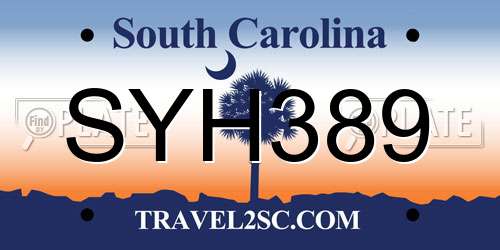SYH389 South Carolina License Plate