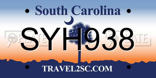 SYH938 South Carolina License Plate