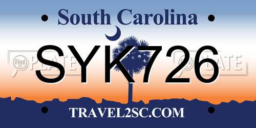 SYK726 South Carolina License Plate