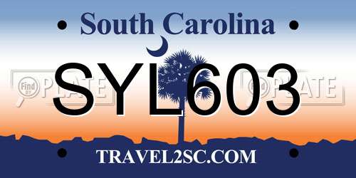 SYL603 South Carolina License Plate