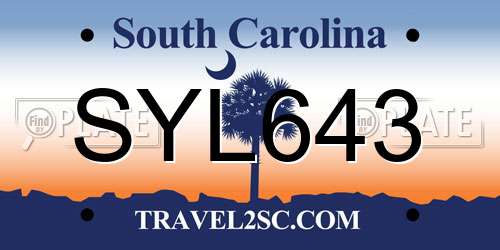 SYL643 South Carolina License Plate