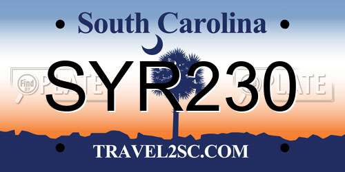 SYR230 South Carolina License Plate