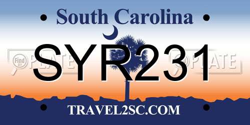 SYR231 South Carolina License Plate