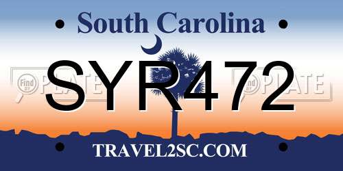 SYR472 South Carolina License Plate