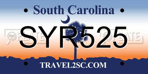 SYR525 South Carolina License Plate