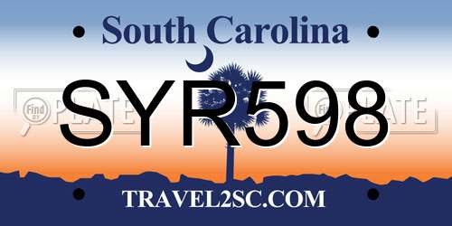 SYR598 South Carolina License Plate
