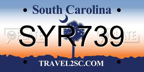 SYR739 South Carolina License Plate