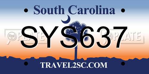 SYS637 South Carolina License Plate