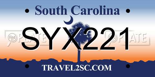SYX221 South Carolina License Plate