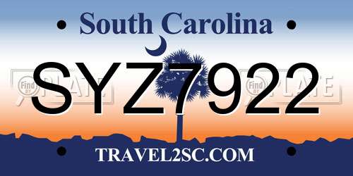 SYZ7922 South Carolina License Plate