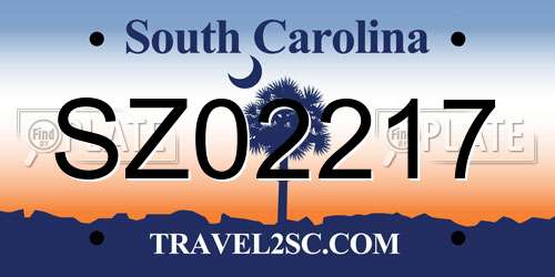 SZ02217 South Carolina License Plate