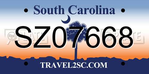 SZ07668 South Carolina License Plate