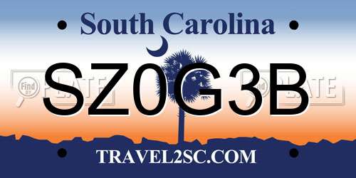 SZ0G3B South Carolina License Plate