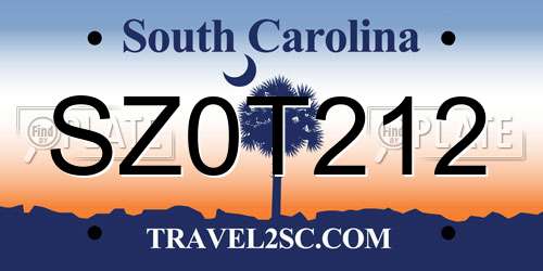 SZ0T212 South Carolina License Plate