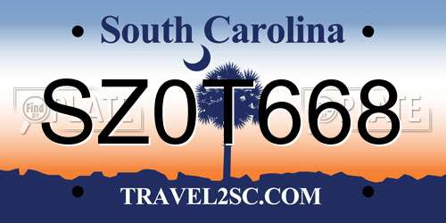 SZ0T668 South Carolina License Plate