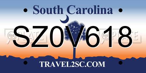SZ0V618 South Carolina License Plate