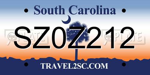 SZ0Z212 South Carolina License Plate