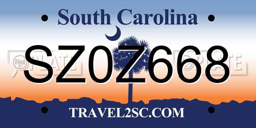 SZ0Z668 South Carolina License Plate