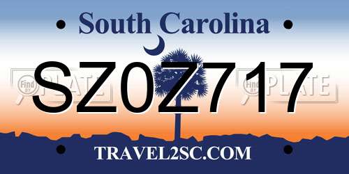 SZ0Z717 South Carolina License Plate