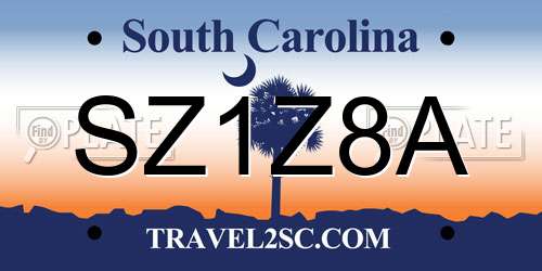 SZ1Z8A South Carolina License Plate