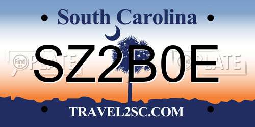 SZ2B0E South Carolina License Plate