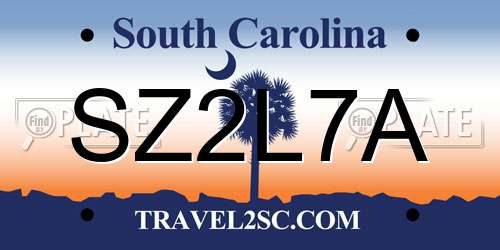 SZ2L7A South Carolina License Plate
