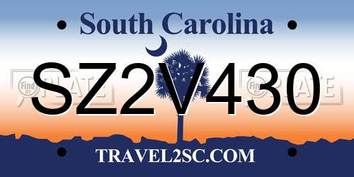 SZ2V430 South Carolina License Plate