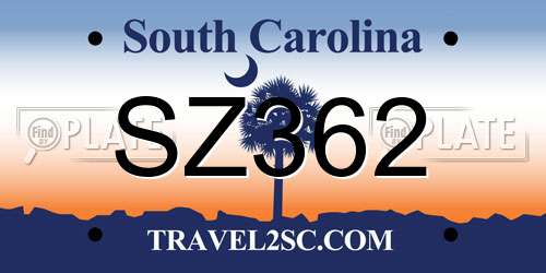 SZ362 South Carolina License Plate