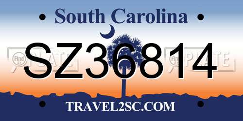 SZ36814 South Carolina License Plate
