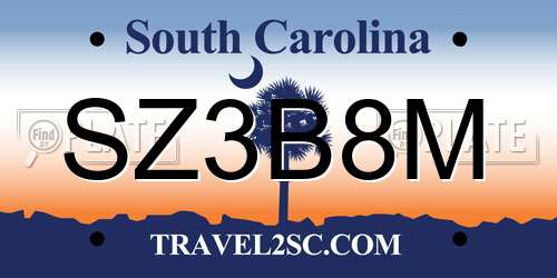 SZ3B8M South Carolina License Plate