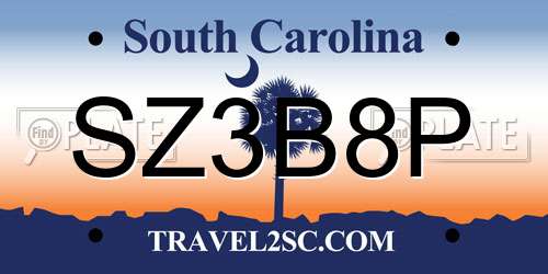 SZ3B8P South Carolina License Plate