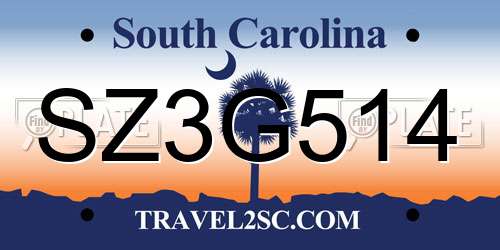 SZ3G514 South Carolina License Plate