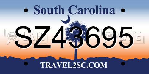 SZ43695 South Carolina License Plate