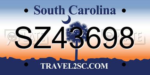SZ43698 South Carolina License Plate