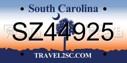 SZ44925 South Carolina License Plate